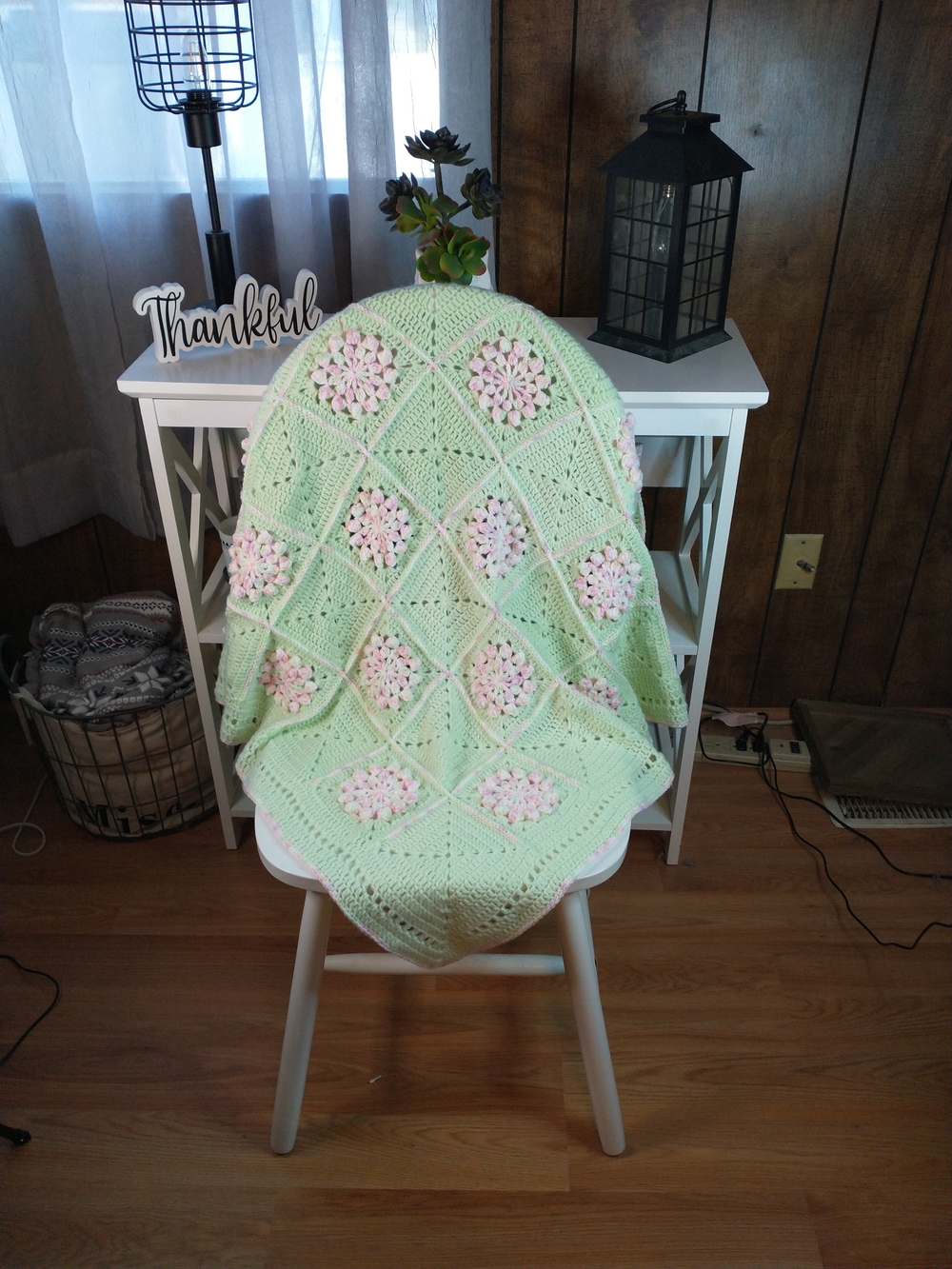 New Hand Crocheted Baby Girl Blanket, Flower Granny Squares